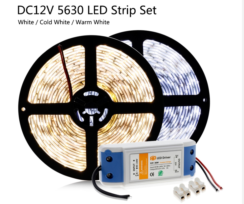 16.4ft 5630 White LED Light Strip Kit, Warm White or Cool White